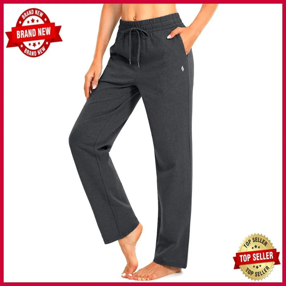 Cotton Sweatpants with Pockets, Open Bottom, Yoga Lounge Casual Pants